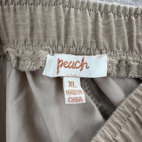 Peach Maxi Skirt XL Flare Taupe Brown Elastic Waist Pockets Lined Crinkle Gauze - Picture 8 of 11